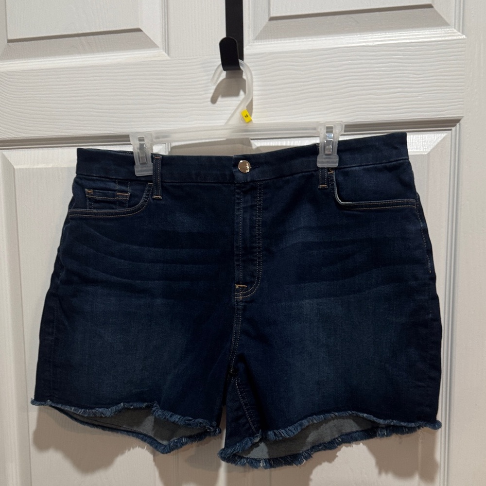 Dark Blue Frayed Hem Jean Shorts